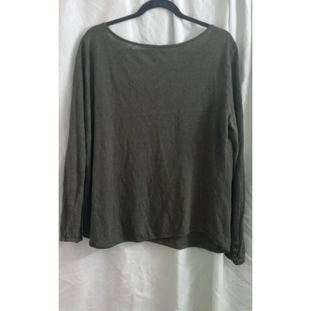 Banana Republic Heritage 100% Linen Long Sleeve Top Olive Green Women's XL - Picture 2 of 4